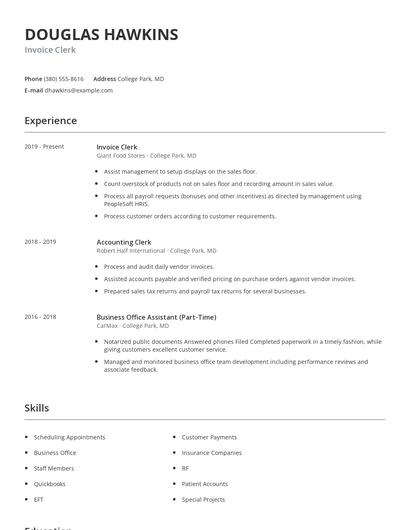 Invoice Clerk Resume