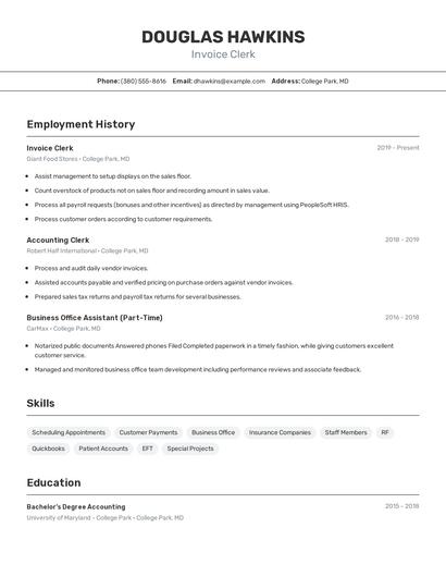 Invoice Clerk Resume