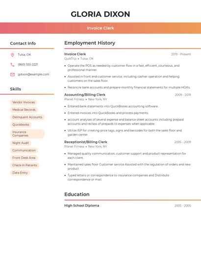 Invoice Clerk Resume