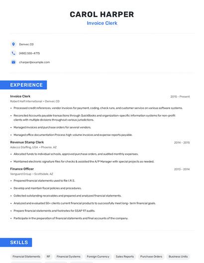 Invoice Clerk Resume