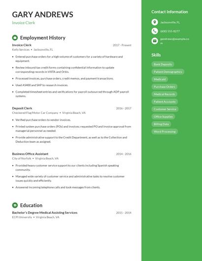 Invoice Clerk Resume