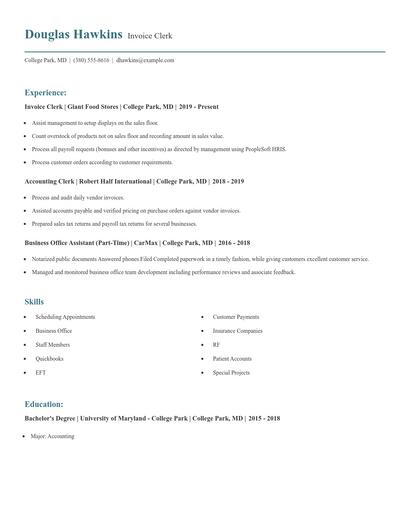 Invoice Clerk Resume