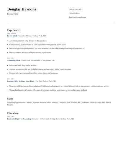 Invoice Clerk Resume