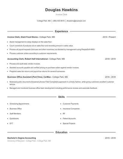 Invoice Clerk Resume