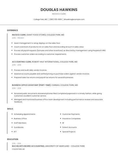 Invoice Clerk Resume