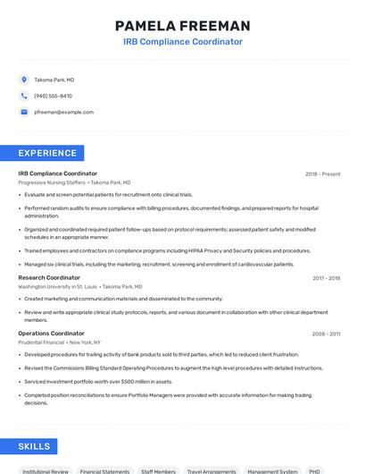 IRB Compliance Coordinator Resume