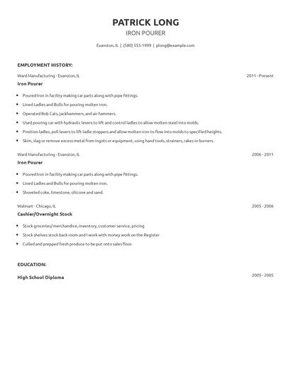 Iron Pourer Resume
