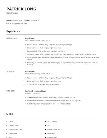 Iron Pourer Resume