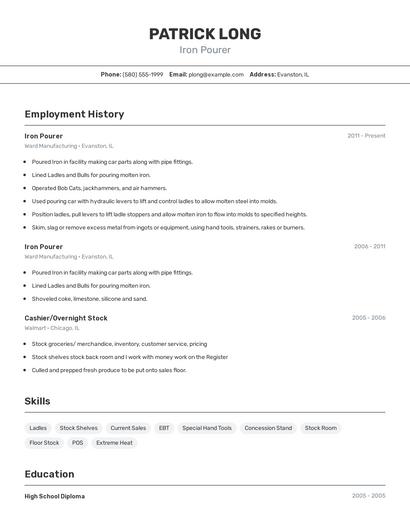 Iron Pourer Resume