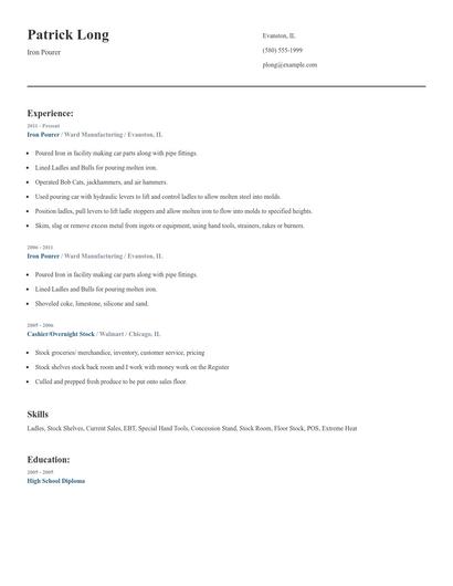Iron Pourer Resume