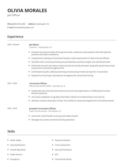 Jail Officer Resume