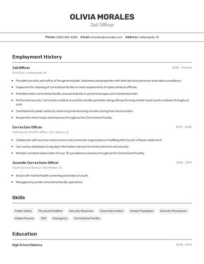Jail Officer Resume