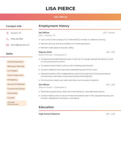 Jail Officer Resume