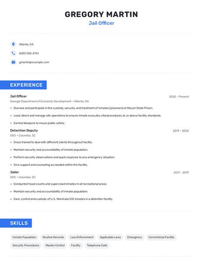 Jail Officer Resume