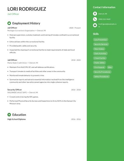 Jail Officer Resume