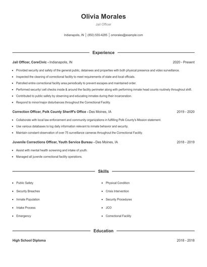 Jail Officer Resume