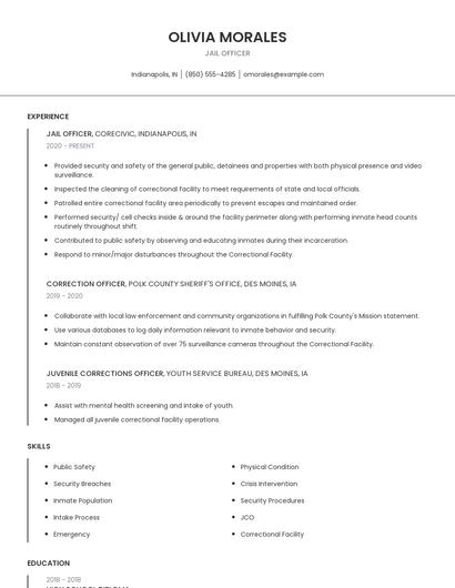 Jail Officer Resume