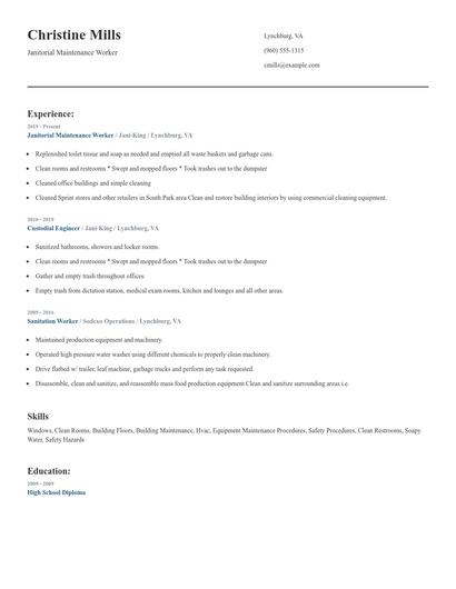 Janitorial Maintenance Worker Resume