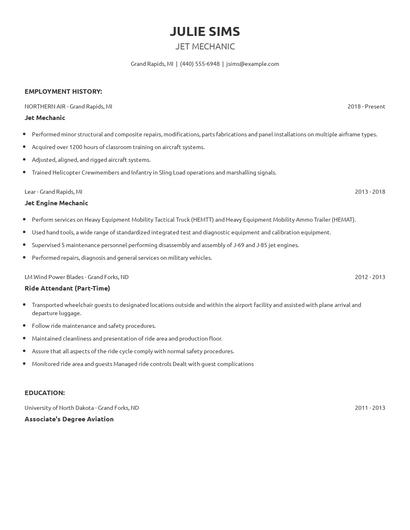 Jet Mechanic Resume