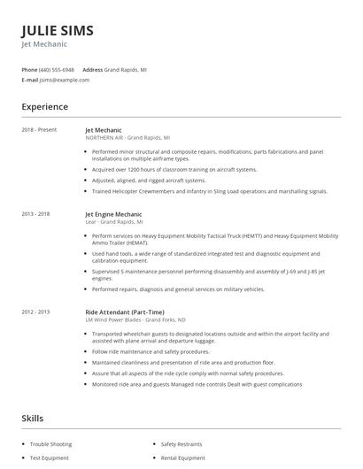Jet Mechanic Resume