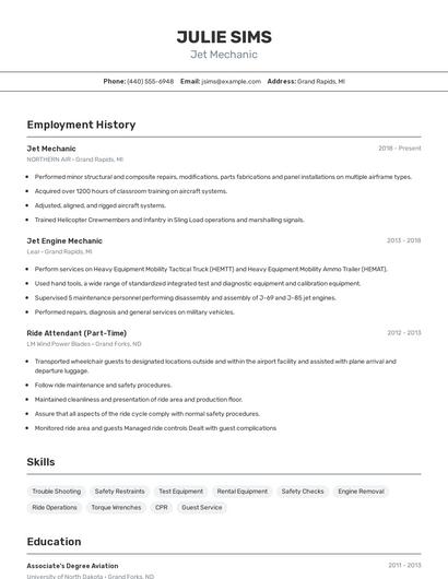 Jet Mechanic Resume