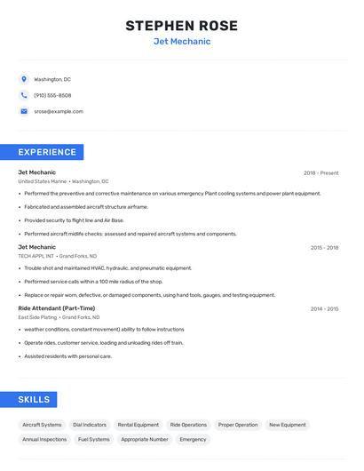 Jet Mechanic Resume