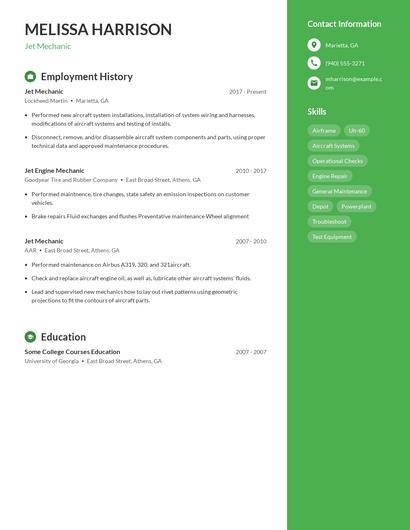 Jet Mechanic Resume
