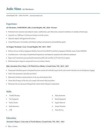 Jet Mechanic Resume