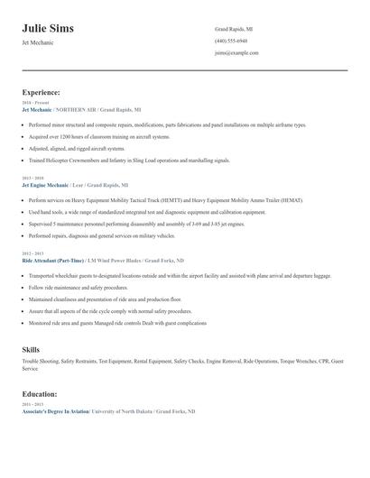 Jet Mechanic Resume