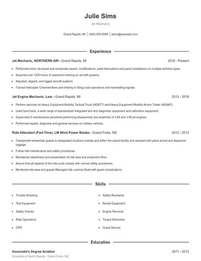 Jet Mechanic Resume
