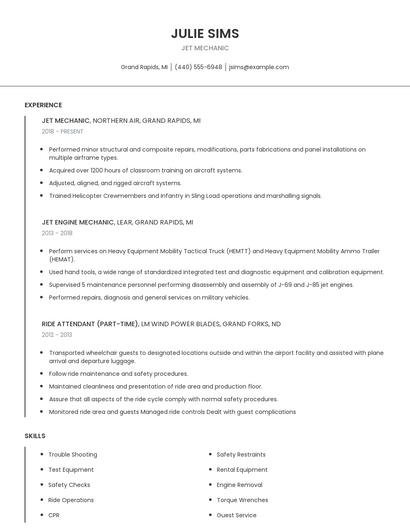 Jet Mechanic Resume