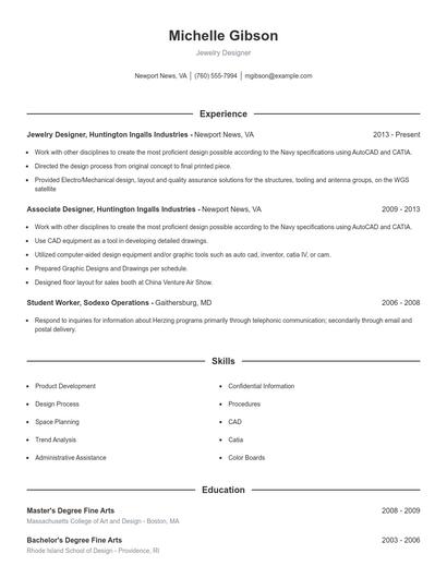 Jewelry Designer Resume