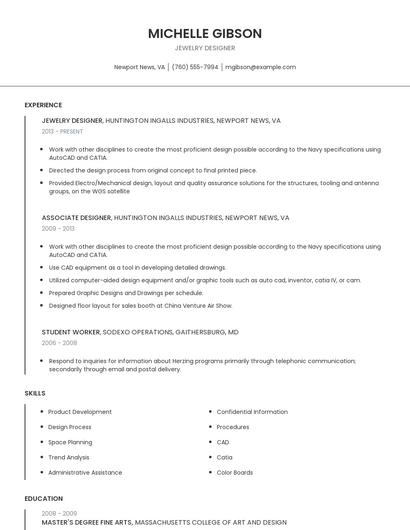 Jewelry Designer Resume