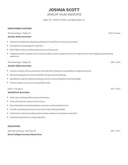 Jewelry Sales Associate Resume