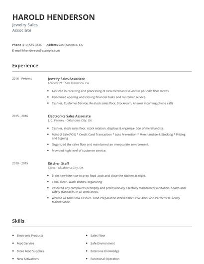 Jewelry Sales Associate Resume