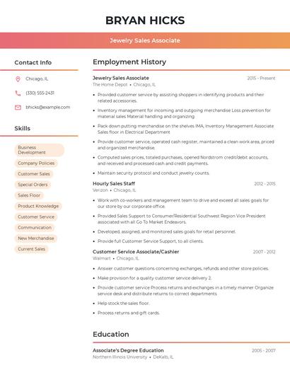 Jewelry Sales Associate Resume