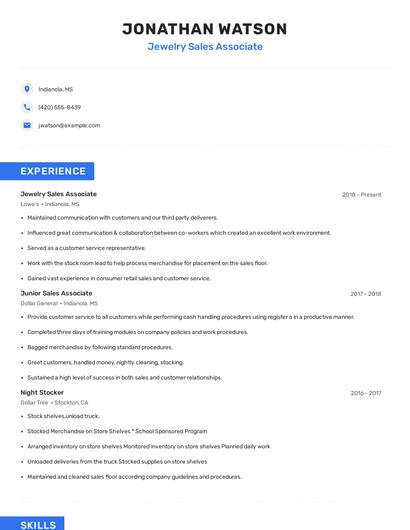 Jewelry Sales Associate Resume