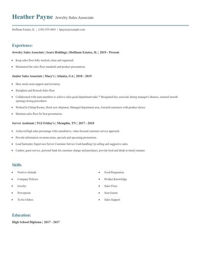 Jewelry Sales Associate Resume