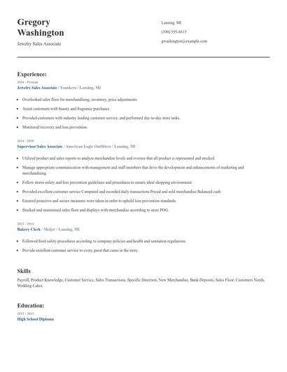 Jewelry Sales Associate Resume