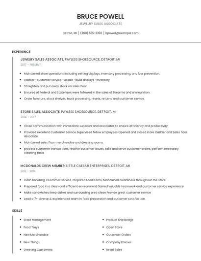 Jewelry Sales Associate Resume