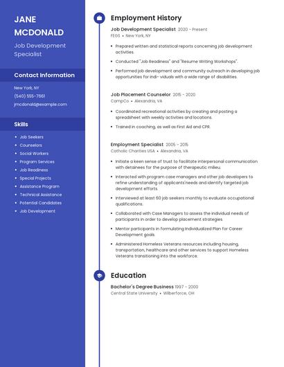 Job Development Specialist Resume