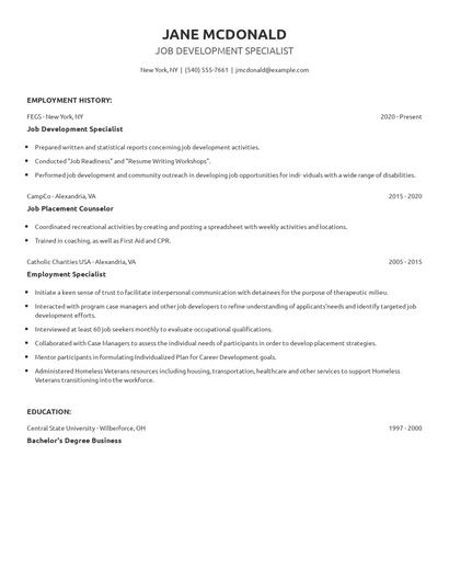 Job Development Specialist Resume