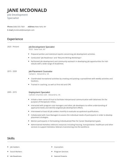 Job Development Specialist Resume