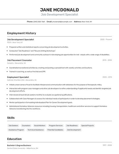 Job Development Specialist Resume
