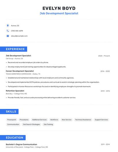 Job Development Specialist Resume