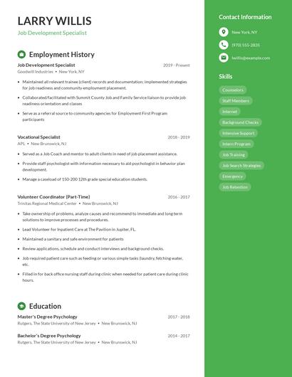 Job Development Specialist Resume