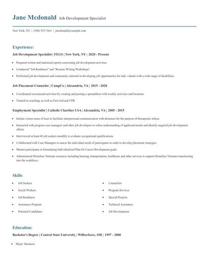 Job Development Specialist Resume