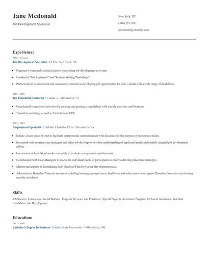 Job Development Specialist Resume