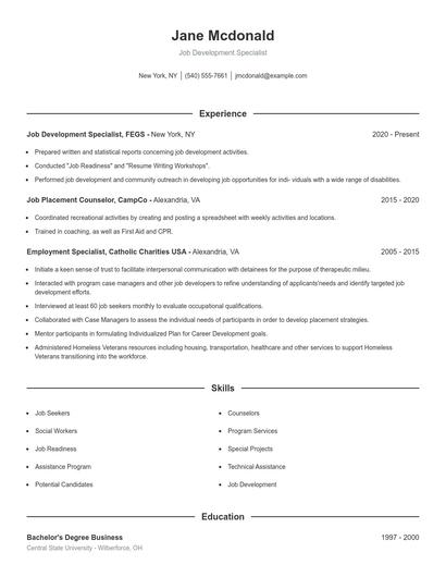 Job Development Specialist Resume