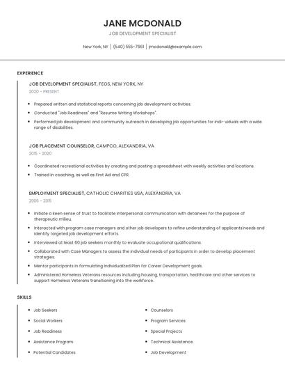 Job Development Specialist Resume